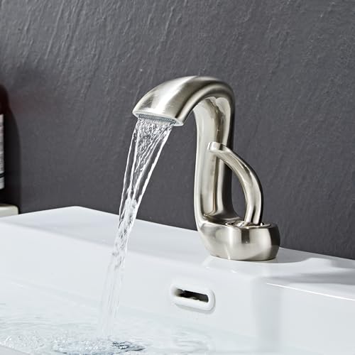 MocArt XM01 Wasserfall Wasserhahn, Kreativer Badezimmer Mischhahn, Hotel Warm und Kaltwasserhahn, Messingmaterial, Keramikventilkern, Wassersparendes Design (Gebürstetes Silber) von MocArt