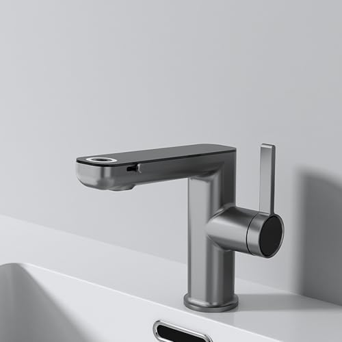 Mundwasser Waschbecken Wasserhahn, Pistolengrauer Badezimmer-Händewasch Haushalts Anti Spritz Multifunktions Wasserhahn, Keramikventilkern, mit Wassereinlassrohr von MocArt