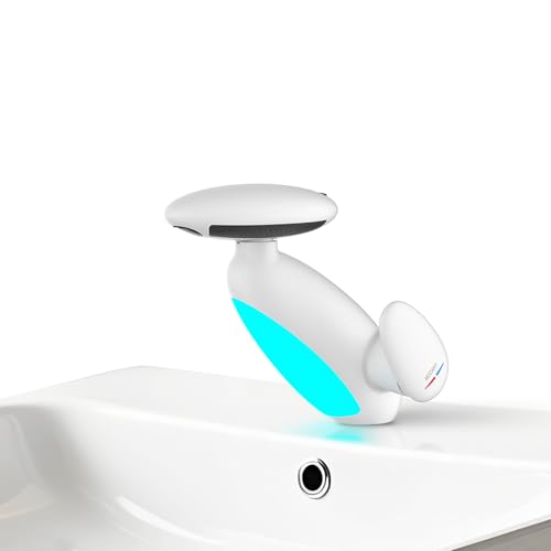 Wasserhahn Bad Ausziehbar mit Mehrfarbige Beleuchtung, 4 Modus, 360° Drehbar Ausziehbar, Keramikkartusche, Badezimmer Armatur mit 3/8 Zoll Anschluss (Elegantes Weiß) von MocArt