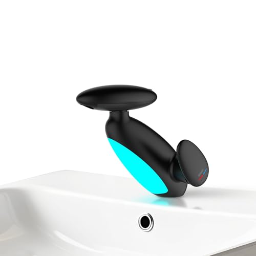 Wasserhahn Bad Ausziehbar mit Mehrfarbige Beleuchtung, 4 Modus, 360° Drehbar Ausziehbar, Keramikkartusche, Badezimmer Armatur mit 3/8 Zoll Anschluss (Mattschwarz) von MocArt