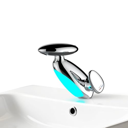 Wasserhahn Bad Ausziehbar mit Mehrfarbige Beleuchtung, 4 Modus, 360° Drehbar Ausziehbar, Keramikkartusche, Badezimmer Armatur mit 3/8 Zoll Anschluss (Verchromtes Silber) von MocArt