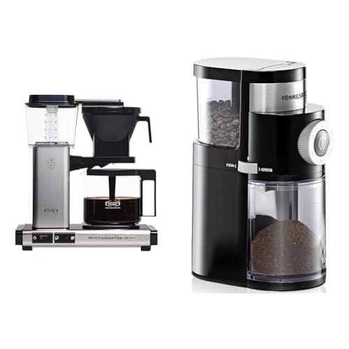 Moccamaster 53979 KBG Select Filterkaffeemaschine, Aluminium, 1.25 liters, Brushed & ROMMELSBACHER Kaffeemühle EKM 200 – Füllmenge Bohnenbehälter 250 g, 110 Watt, schwarz von Moccamaster