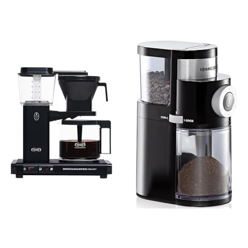 Moccamaster Filter Kaffeemaschine KBG Select, 1.25 Liter, 1520 W, Matt Black & ROMMELSBACHER Kaffeemühle EKM 200 – 2-12 Portionen, Füllmenge Bohnenbehälter 250 g, 110 Watt, schwarz von Moccamaster