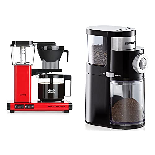 Moccamaster Filter Kaffeemaschine KBG Select, 1.25 Liter, 1520 W, Red & ROMMELSBACHER Kaffeemühle EKM 200 – aromaschonendes Scheibenmahlwerk, 110 Watt, schwarz von Moccamaster