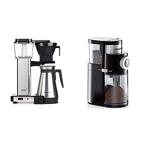 Moccamaster Filter Kaffeemaschine KBGT Thermos, 1.25 Liter, 1450 W, Polished & ROMMELSBACHER Kaffeemühle EKM 200 – 2-12 Portionen, Füllmenge Bohnenbehälter 250 g, 110 Watt, schwarz von Moccamaster