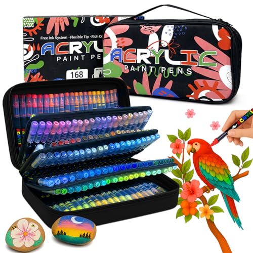 Mockredn 168 Farben Acrylstifte für Steine Wasserfest, Acrylstifte mit Feiner Pinsel für Stoff, Leinwand, Glas, Holz und Papier, Ideal für DIY-Kunst, Heimdekoration, Handgemachte Geschenke Mockredn 168 Farben Acrylstifte für Steine Wasserfest, Acrylstifte mit Feiner Pinsel für Stoff, Leinwand, Glas, Holz und Papier, Ideal für DIY-Kunst, Heimdekoration, Handgemachte Geschenke von Mockredn