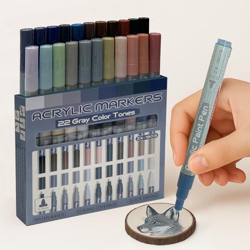 Mockredn 22 Acrylstifte für Steine Wasserfest – Acrylmarker mit Graue Serie für Geeignet für Papier, Glas, Metall, Holz, Keramik, Textilien, Leinwand, DIY - 0,7 mm auf Wasserbasis - Ungiftig Mockredn 22 Acrylstifte für Steine Wasserfest – Acrylmarker mit Graue Serie für Geeignet für Papier, Glas, Metall, Holz, Keramik, Textilien, Leinwand, DIY - 0,7 mm auf Wasserbasis - Ungiftig von Mockredn