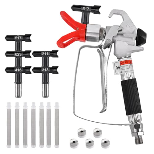 Airless Pistole 3600 PSI Hochdruck Airless Farbsprühgerät mit 5 Airless Düse mit Spitzendichtung und 7 Airless-Lackpistolenfilter, Airless Farbspritzpistole für Airless Farbsprühsysteme von Mocoli