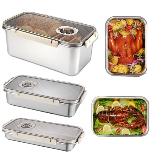 Brotkasten, 3 Stück Brot Aufbewahrungsbox Knäckebrotdose Brotkasten Edelstahl Brot Aufbewahren mit Timing Siegel Deckel Brotbox GroßE Kapazität Brotkorb für Die Küchentheke 2000ml 3500ml 5800ml von Mocoli