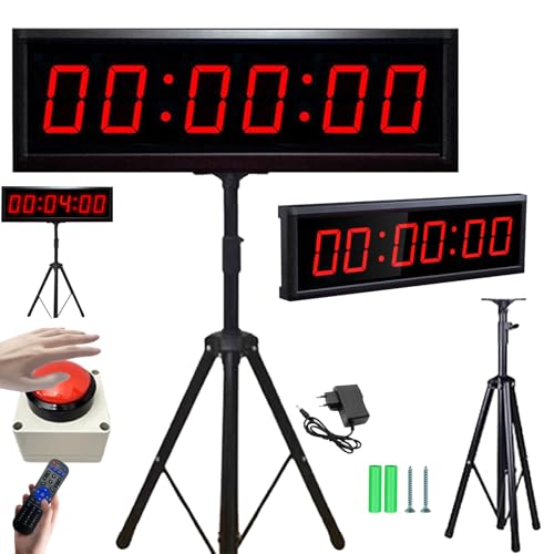 Countdown Timer, Stoppuhr für Wettbewerbe Spieltimer 2.3 Zoll Gym Timer mit Stativ Fernbedienung Stoppuhr Sport 6 Stelliges Herunter-/Hochzählfunktion 12/24H Einstellbare Helligkeit (Anschließen) von Mocoli