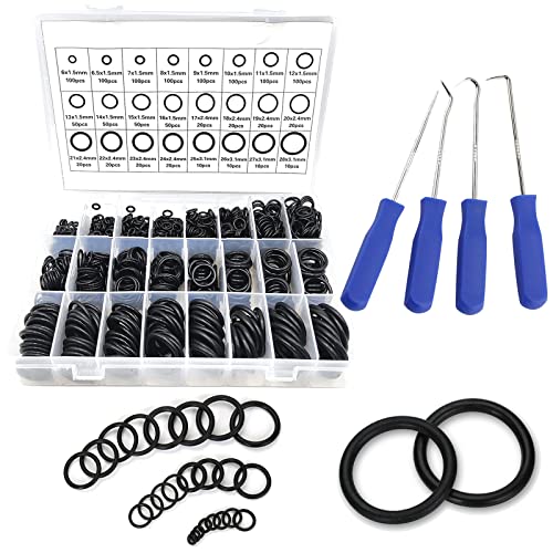 1200 Stück O Ring Dichtungsringe, Dichtungen Set Sortiment Gummidichtungen 24 Größen Unterlegscheibe Gummischeiben Dichtungs Gummi Ringe Kit Schwarz Hydraulic Plumbing Dichtungssatz mit Pick und Haken von Mocoli