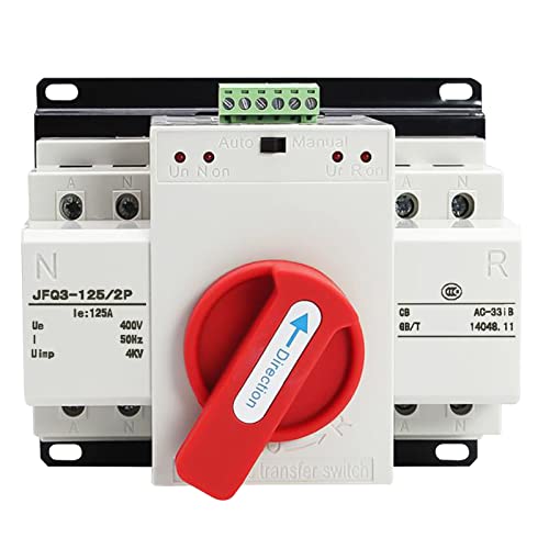 Dual Power Automatischer Transferschalter, 2P 125A AC 220V Notstrom Umschalter Lastumschalter Netzumschalte, Dual Netzteil Automatic Übertragungsschalter für Brandbekämpfung, Flughäfen, Fernsehsender von Mocoli