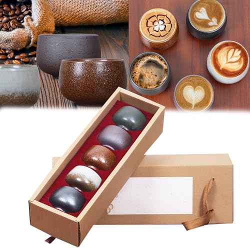 Espressotassen, 5 Stück Espressotassen Set 100ml Espresso Tassen Aus Steingut Kleine Teetasse Espressotassen Dickwandigc Geschenke für Frauen Männer Beste at Geburtstag Reisejubiläum Einweihung von Mocoli