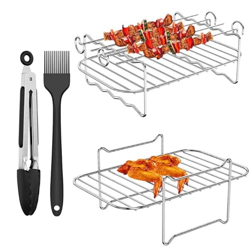 Heißluftfritteusen Zubehör, 4 Satz Ständer für Heißluftfritteusen Heißluftfritteuse Grillrost Kompatibel für Dual Zone Heißluftfritteuse AF300EU/ AF400EU 304 Edelstahl Dual Heißluftfritteuse Zubehör von Mocoli