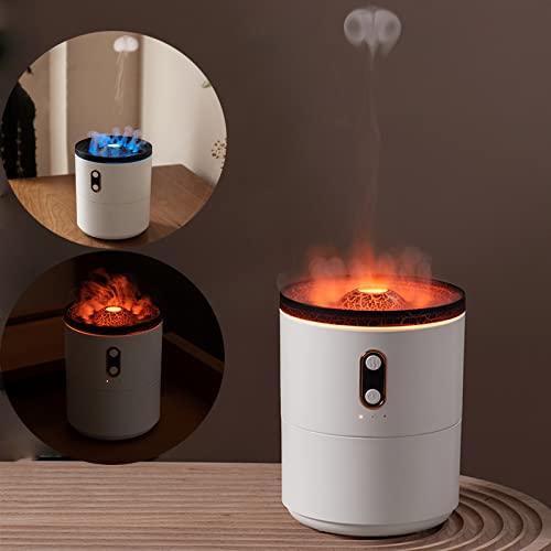 Humidifier, Aroma Diffuser ätherische öLe Duftlampe 450ml Ultra Silent Flame Diffusor 2/4/6H Luftbefeuchter Funktion Zeitmessung Qualle/Flamme 2 Mist Modus Blau/Rot Zwei Lichtfarben Waterless Auto Off von Mocoli