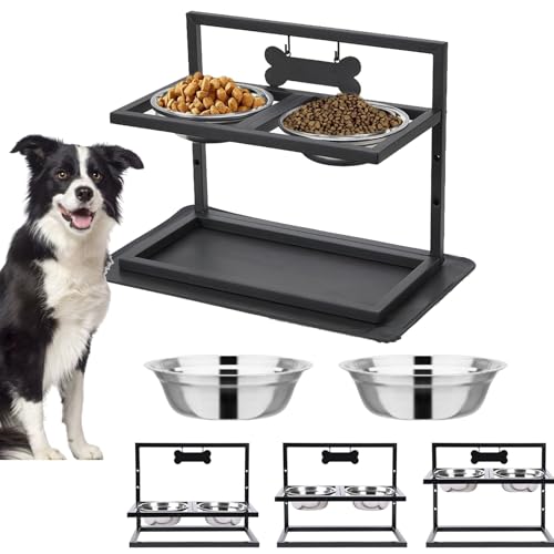 Hundenapf Erhöht, Futterstation Hund mit 2 Edelstahl Hundenäpfe Fressnapf Hund mit Auslaufsichere Matte 15°Neigung Hunde Napfset 3 Höhenverstellbar Schwarz 42x32x20.5cm Hundenapf Erhöht, Futterstation Hund mit 2 Edelstahl Hundenäpfe Fressnapf Hund mit Auslaufsichere Matte 15°Neigung Hunde Napfset 3 Höhenverstellbar Schwarz 42x32x20.5cm von Mocoli