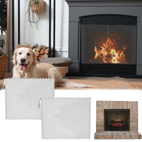 Kamin Vorhang, 2 Stück Kamin Mesh Vorhang Feuerschutz Kaminnetz Vorhang Schwarz Transparent Rostfreie Funkenschutz Netzabdeckung für Kamine 61 X 45,7cm von Mocoli