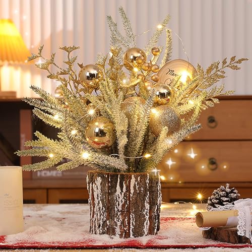 Kleiner Weihnachtsbaum, Künstlicher Weihnachtsbaum mit Beleuchtung Weihnachtsbaumschmuck Weihnachtsdekoration Winterlicher Tischschmuck für Grün Zuhause Innenbereich Kaminsims, Gold Kleiner Weihnachtsbaum, Künstlicher Weihnachtsbaum mit Beleuchtung Weihnachtsbaumschmuck Weihnachtsdekoration Winterlicher Tischschmuck für Grün Zuhause Innenbereich Kaminsims, Gold von Mocoli