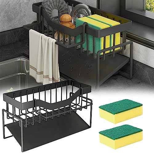 Spülbecken Organizer Spülbecken Caddy Organizer Edelstahl Utensilien Korb,Edelstahl Drainage Rack mit 40° Rapid Auto Drainage Design,Geschirr Lappen Pinsel Seife Scrubber Küchenzubehör Lagerung von Mocoli