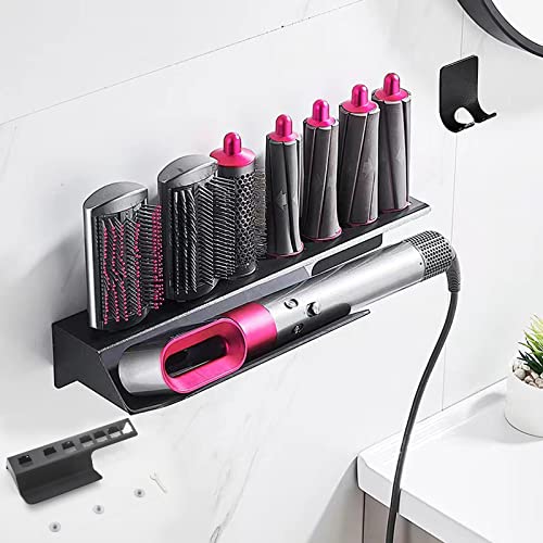 Mocoli Aufbewahrungshalter für Dyson, Wandhalterung Halter für Dyson Airwrap Lockenstab Zubehör Wandhalterung Halterung mit 1 Drahthaken für Haus Bad Aluminiumlegierung Kein Bohren Lagerregal von Mocoli