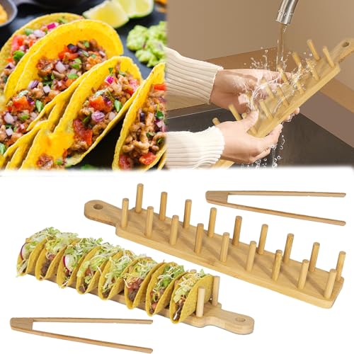 Tacos-StäNder, 2 Stück Taco-Halter Aus Holz W-Förmiges Bambus Taco-Halter HäLt 16 Tacos Halterung für Taco-StäNder Aus Bambus für Sandwiches Brot Hot Dogs und Pfannkuchen mit 2 Clips von Mocoli