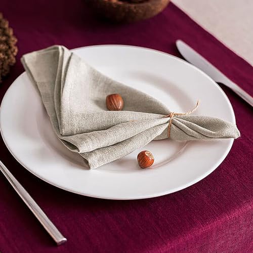 12er Stoffservietten, Servietten Stoff Beige 40 x 40 Leinen Servietten Wiederverwendbar Servietten Hochwertiger Leinenservietten für Hochzeit Geburtstag Feiern Abendessen Weihnachten von Mocoli