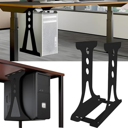 PC Halterung, Edelstahl PC Halterung Unter Schreibtisch Schwarz PC Halter Untertisch U-förmige PC Wandhalterung Platzsparende Breite Verstellbar 15-25cm Höhe 47cm Bis Zu 30Kg für Den Meisten Hosts von Mocoli