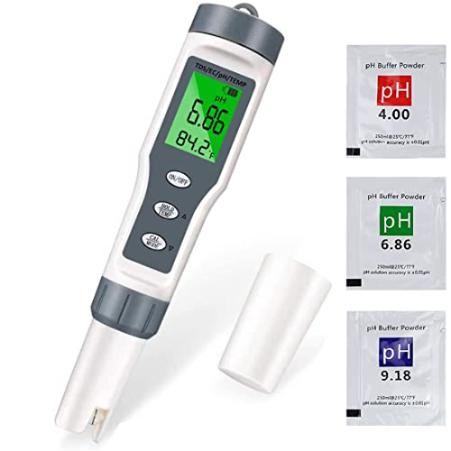 PH Messgerät, PH TDS EC und Temperatur 4 in 1 Meter Set Leitwertmessgerät mit Hoher Genauigkeit und LCD Display Wasserqualitätstest Meter für Pools Trinkwasser Schwimmbad von Mocoli