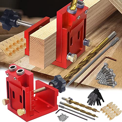 Pocket Hole Jig Set, Taschenloch Bohrschablone Taschenloch Dübelfräse Werkzeug Bohrer Set Bohrhilfe Schrägloch Bohrhilfe Schräg Bohrvorrichtung 10 Schrauben 10 Dübelhilfe 2 Bohrer 1 Paar Handschuhe von Mocoli