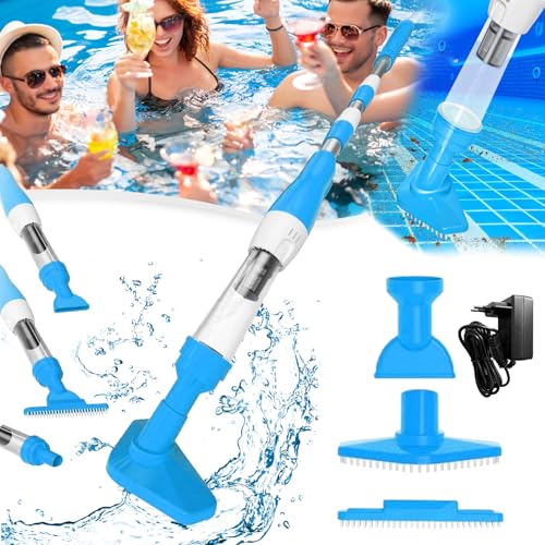 Poolsauger, 3 In 1 Poolsauger Kabellos mit Akku Pool Handsauger Wiederaufladbar Bodensauger Poolreiniger mit Teleskopstange 6W 1600Mah 104.5-165CM Pool Staubsauger für Kleine Pools Spas (Blau) von Mocoli