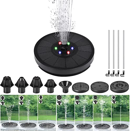 Solar Springbrunnen, Klein Solar Gartenbrunnen 3.7W Teichpumpe Solar Wasserpumpe mit 6 Bunten LED 7 Verschiedene Sprühdüsen Lichtern Pool Springbrunnen Solarbrunnen Schwimmender Fontäne Pumpe von Mocoli