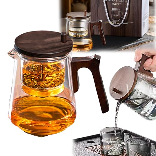 Teekanne, 800ml Teapot Transparent Teekanne mit Siebeinsatz Abnehmbarer Glass Teapot Teekanne mit Teesieb Glas Teekanne Hitzebeständige Teekanne Glas Teekanne Groß with Wooden Handle 16x14.5cm von Mocoli