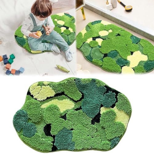 Teppich, 50x80cm Teppich Grün Moos Teppich Waschbare Teppiche Wohnzimmer Teppich Kleiner Teppich Weiche Teppich rutschfest Küchen Teppich Badematte Teppiche Weich Teppich Beflockt von Mocoli