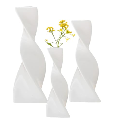 Vasen, Keramik Vase, 3 Stück Blumenvase Keramik Vasen für Blumen,Modern Kleine Vase für Home Wohnzimmer Esstisch Bauernhaus Büro Dekor (Weiß) von Mocoli