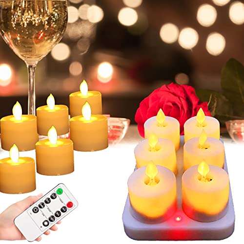 LED Kerzen, 6 Stück Teelichter mit Timer USB Grablicht Weiß Elektrische Flackernde Grabkerze mit Realistischem Flackereffekt Flammenlose Kerze Lichter Beleuchtung Dekorative Gift für Hochzeit Party von Mocoli