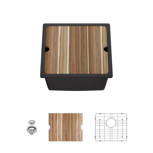 Mocoloo 45,7 cm Granitverbund-Barspüle – 45,7 x 45,7 cm, schwarze Unterbauleiste, Arbeitsplatz, Küchenspüle, mattschwarzes Quarz, Einzelbecken, Spüle mit Schneidebrett Mocoloo 45,7 cm Granitverbund-Barspüle – 45,7 x 45,7 cm, schwarze Unterbauleiste, Arbeitsplatz, Küchenspüle, mattschwarzes Quarz, Einzelbecken, Spüle mit Schneidebrett von Mocoloo