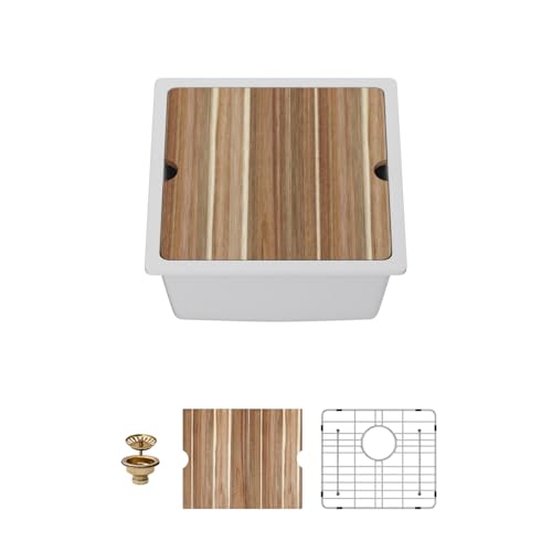 Mocoloo 45,7 cm Granitverbund-Barspüle – 45,7 x 45,7 cm weiße Unterbau-Leiste Arbeitsplatz, mattweißer Quarz, Einzelbecken, Vorbereitungs-Küchenspüle von Mocoloo