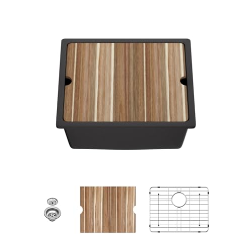 Mocoloo 53,3 cm Granit-Küchenspüle – 53,3 x 45,7 cm, schwarze Unterbau-Leiste Arbeitsplatz, mattschwarzer Quarz, Einzelbecken, Barspüle Mocoloo 53,3 cm Granit-Küchenspüle – 53,3 x 45,7 cm, schwarze Unterbau-Leiste Arbeitsplatz, mattschwarzer Quarz, Einzelbecken, Barspüle von Mocoloo