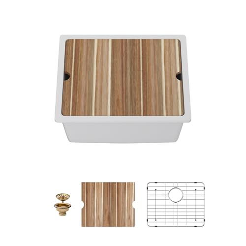 Mocoloo 53,3 cm Granit-Küchenspüle – 53,3 x 45,7 cm weiße Unterbau-Leiste Arbeitsplatz, mattweißes Quarz, Einzelbecken-Spüle Mocoloo 53,3 cm Granit-Küchenspüle – 53,3 x 45,7 cm weiße Unterbau-Leiste Arbeitsplatz, mattweißes Quarz, Einzelbecken-Spüle von Mocoloo