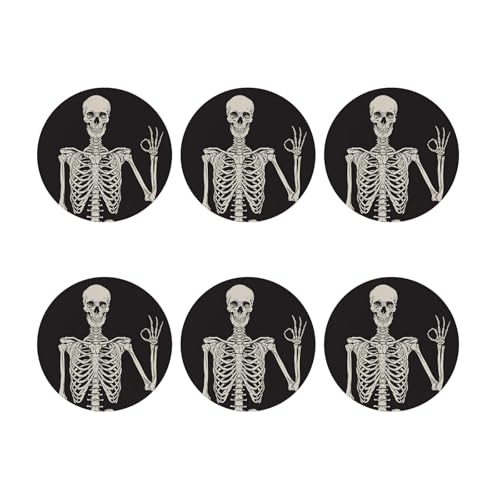 6pcs Runde Getränke Untersetzer Keramik Steinmatten Dekorative Cup Cup Coasters Skeleton Luthers Untersetzer Tischdekorationen von Mocoocouture