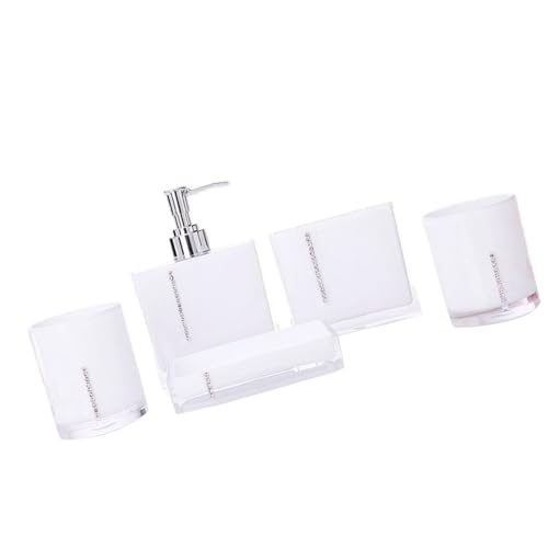 Luxurys 5 Piece Badezimmerzubehör Set Acryl Zahnbürstenhalter Mit Seifenspender Tumblers Cup Waschtische Arbeitsplatten Organisatoren Badezimmerzubehör von Mocoocouture