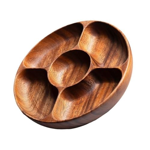 Mocoocouture Runde Geteilte Portionen Tablett Holznusshalter Servieren Geschirr Getrockneter Obstschalen Vorspeisen Tablettschale Platten Leicht Zu Reinigen Vorspeisenplatten Snacks Tablett von Mocoocouture