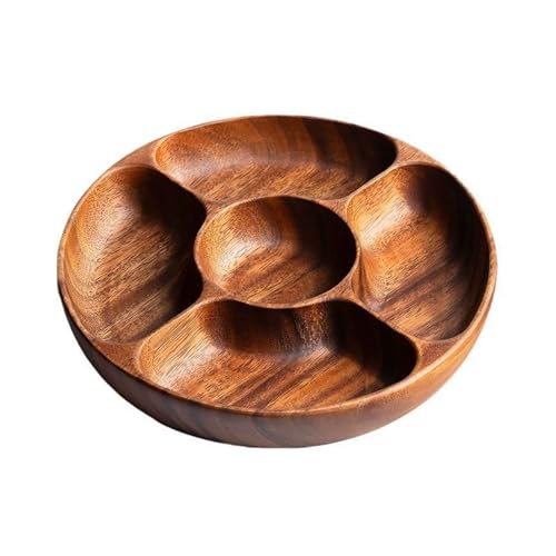 Mocoocouture Runde Geteilte Portionen Tablett Holznusshalter Servieren Geschirr Getrockneter Obstschalen Vorspeisen Tablettschale Platten Leicht Zu Reinigen Vorspeisenplatten Snacks Tablett von Mocoocouture