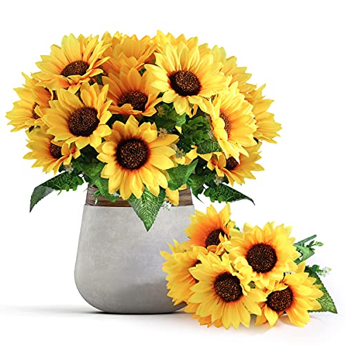 Mocoosy 4 Bündel künstliche Sonnenblumensträuße, künstliche Sonnenblumen aus Seide mit Stielen, Sonnenblumen, künstliche Blumen, realistische gelbe künstliche Sonnenblumen für Arrangement von Mocoosy