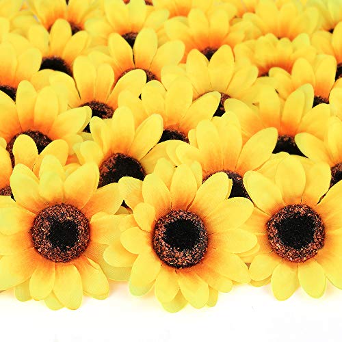 Mocoosy Künstliche Sonnenblumenköpfe - 7cm/2,8 "DIY Dekor Gelbe Seide Sonnenblumen Bulk für Hochzeit Hausgarten Party Dekoration Fake Flower Crafts Zubehör von Mocoosy