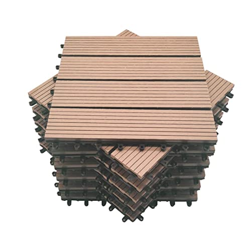 Mocosy 11pcs 1m² WPC Interlocking Decking Fliesen Garten, Terrasse, Balkon, Rasen Holz Kunststoff Composite Deck Bodenfliesen (Rotbraun) von Mocosy