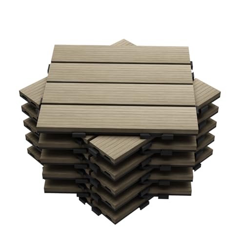 Mocosy 11pcs 1m² WPC Interlocking Decking Fliesen Garten, Terrasse, Balkon, Rasen Holz Kunststoff Composite Deck Bodenfliesen (grau) von Mocosy