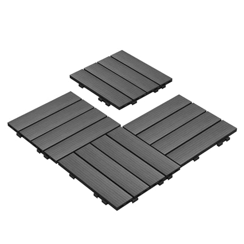 Mocosy 11pcs 1m² WPC Terrassenfliesen Garten, Terrasse, Balkon, Rasen Holz Kunststoff Composite Deck Bodenfliesen-Dunkelgrau von Mocosy