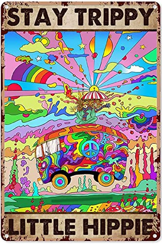 HippieWandkunst Männer Friedensschild Dekor Indie Raumdekoration Hippie Hippie Wanddekoration Hippie Auto Stay Trippy Little Hippie Vertikales Poster Hippie Wandkunst für Schlafzimmer, Metallschild von Mocozim