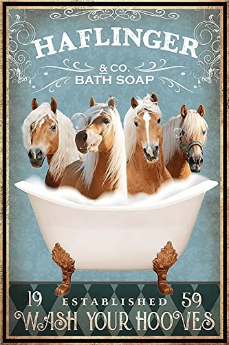 Lustiges Haflinger Pferd Dekor Badezimmer und Badewanne Dekor Haflinger Pferd Liebhaber Geschenk Bauernhof Dekor Blechschilder Wandkunst Poster Retro Metall Poster Bar Zuhause Badezimmer von Mocozim